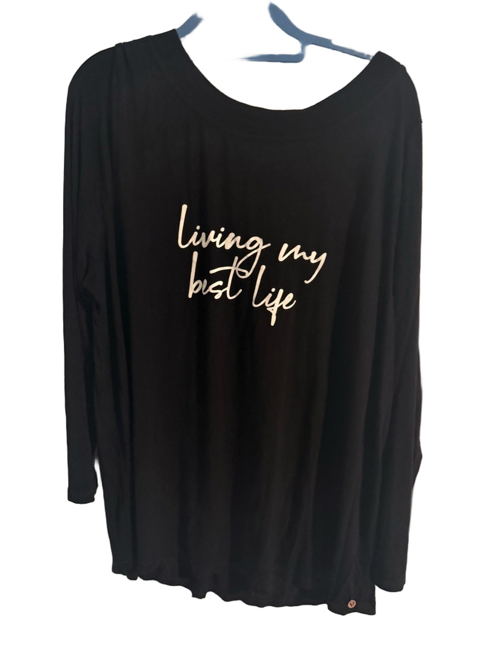 LIVI Active Black Living My Best Life Open Back Long Sleeve Top Size 22/24